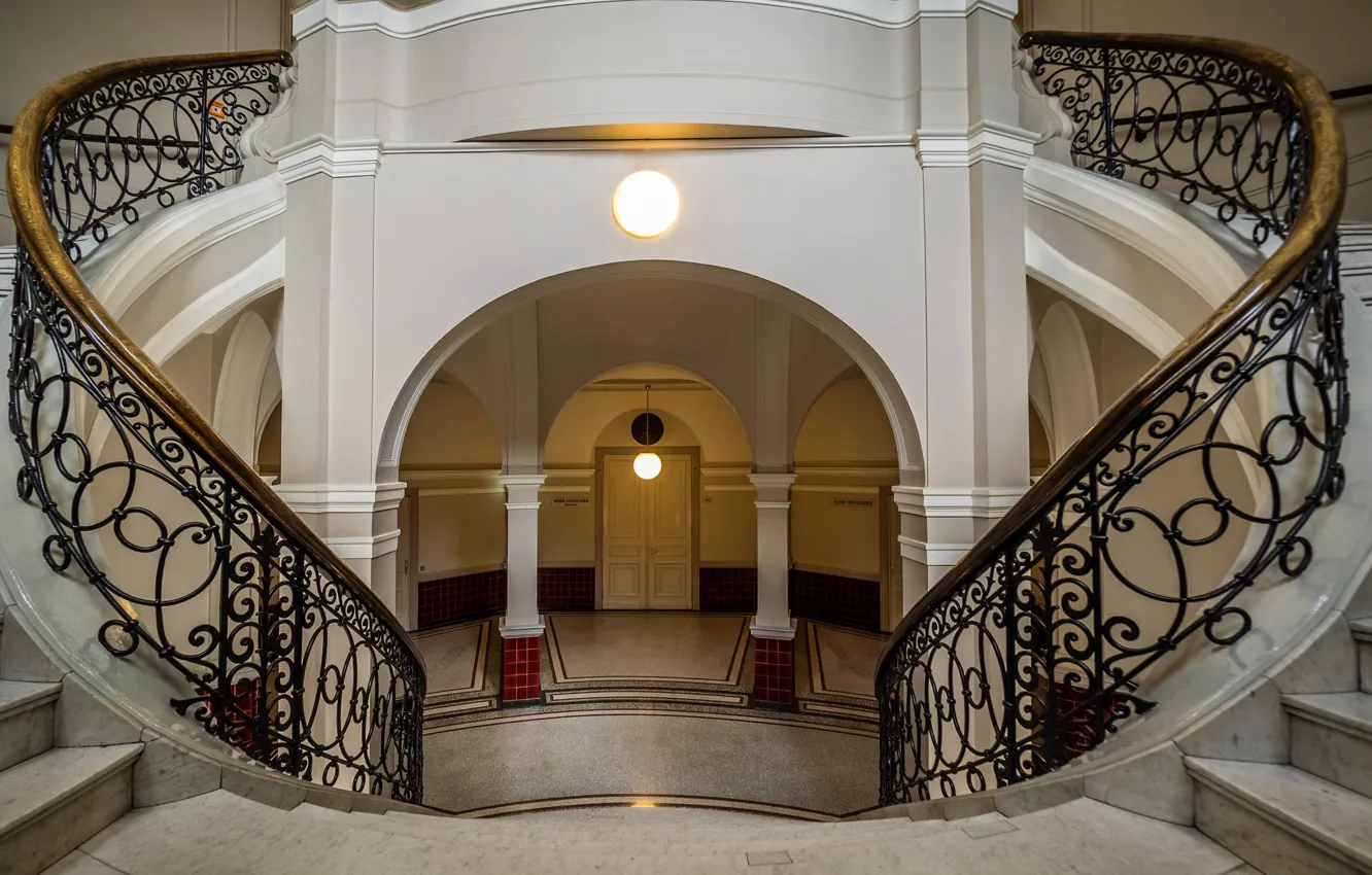 Photo wallpaper building, ladder, railings, columns, stage