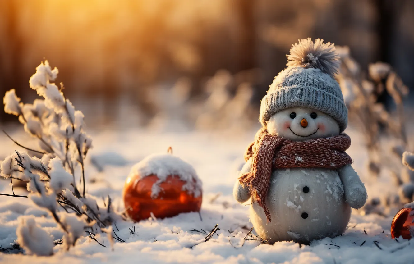 Photo wallpaper winter, snow, new year, Christmas, snowman, Christmas, winter, snow