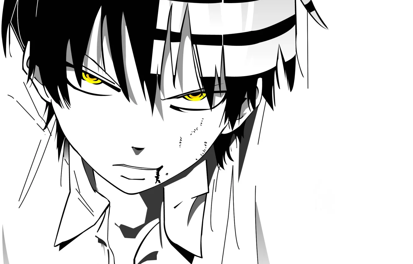 Photo wallpaper look, anime, white background, guy, Soul eater, Soul Eater, Death the Kid