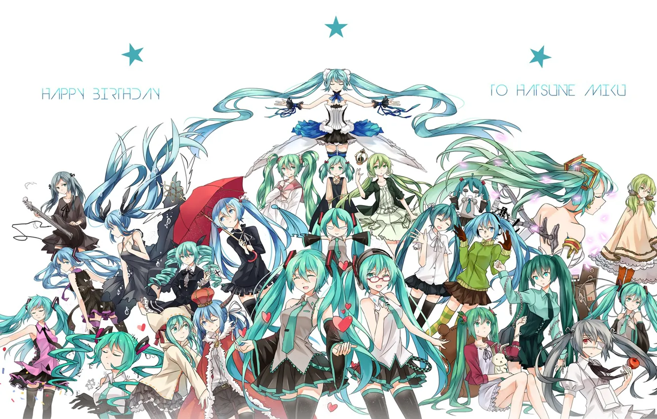 Photo wallpaper stockings, umbrella, crown, glasses, tie, vocaloid, hatsune miku, Vocaloid