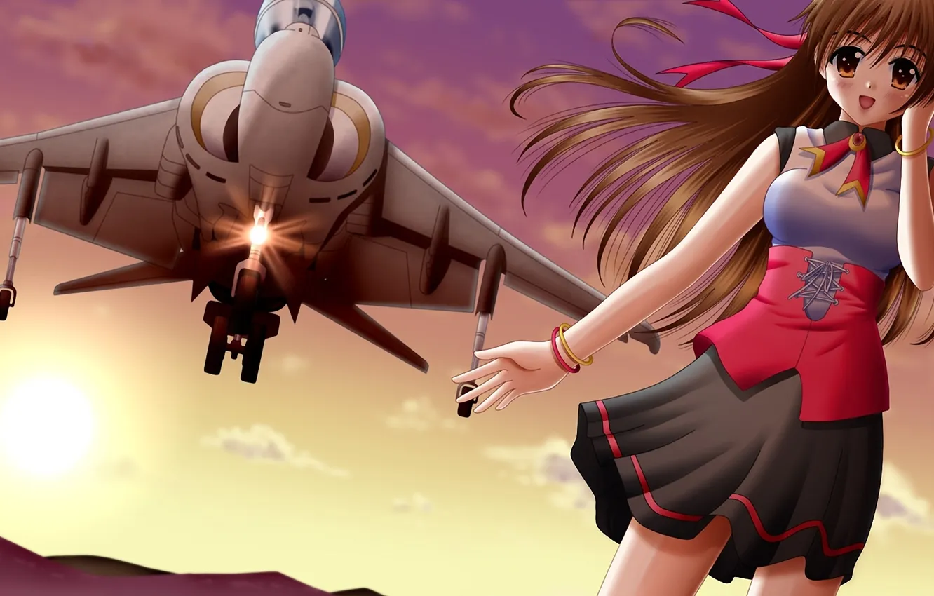 Photo wallpaper girl, clouds, the wind, fighter, art, the plane, ilolamai