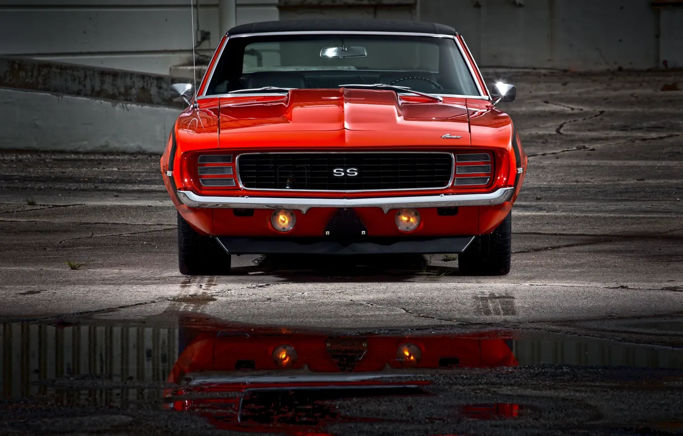 Photo wallpaper 1969, Chevy, Chevrolet Camaro SS, red car, muscle classic