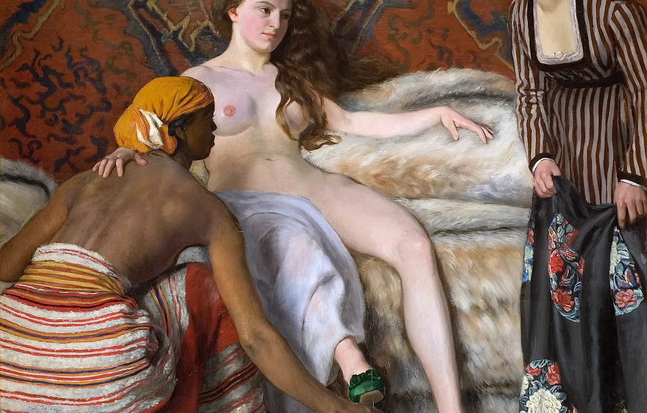 Photo wallpaper Girls, Picture, Toilet, Three, Naked, French artist, Frederick Basil, Frederic Bazille