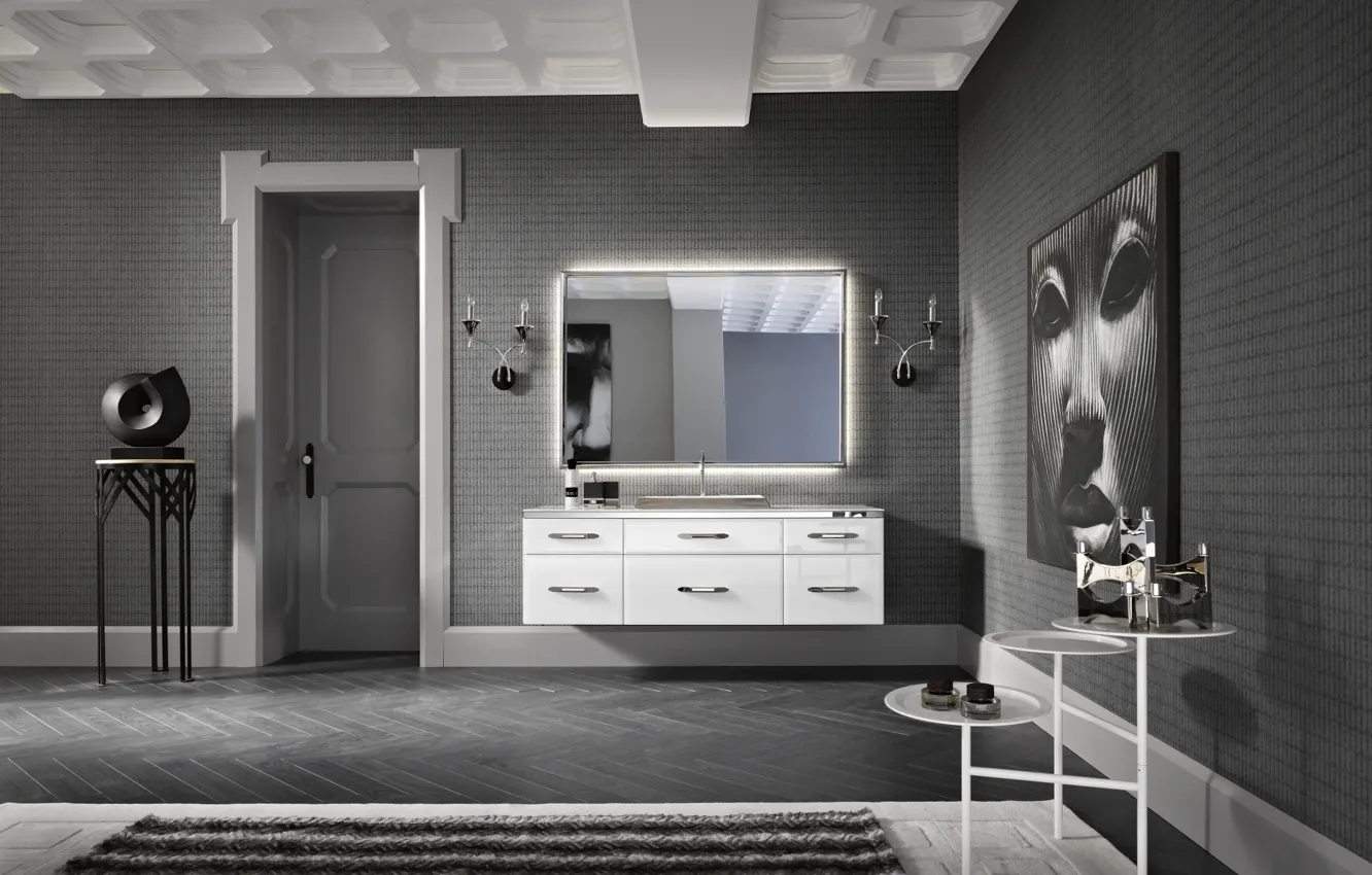 Photo wallpaper white, design, grey, black, interior, bathroom, art Deco