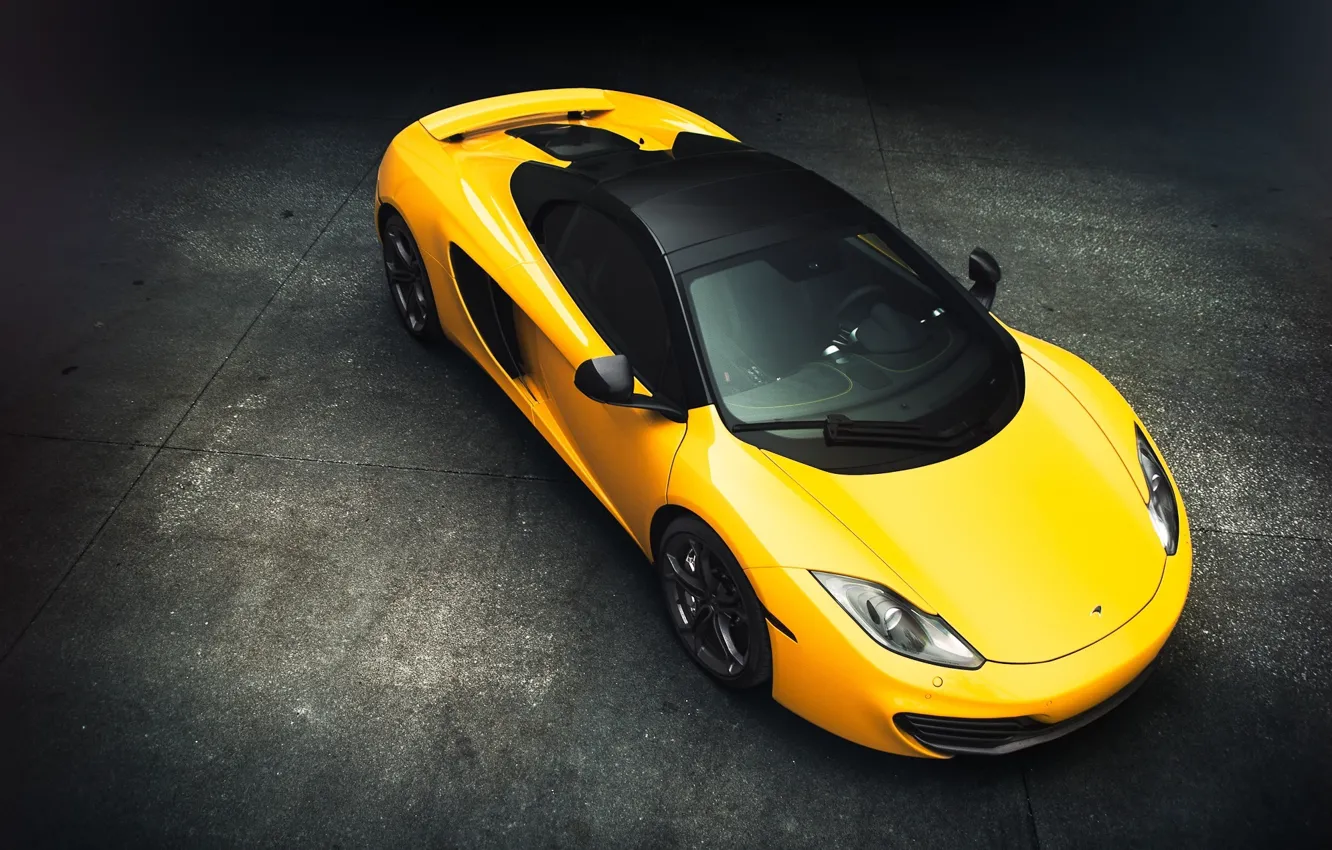 Photo wallpaper McLaren, Front, MP4-12C, Yellow, View, Supercar, Top