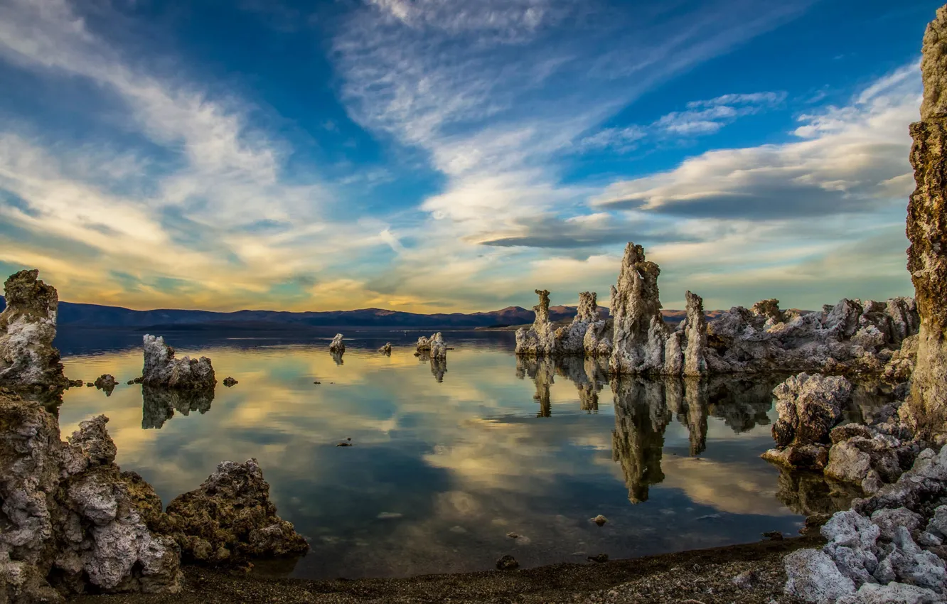 Photo wallpaper nature, lake, rocks, stalactite