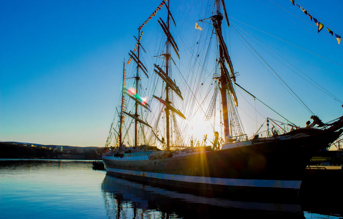 Photo wallpaper sea, water, landscape, mood, ship, Marina, port, Bay