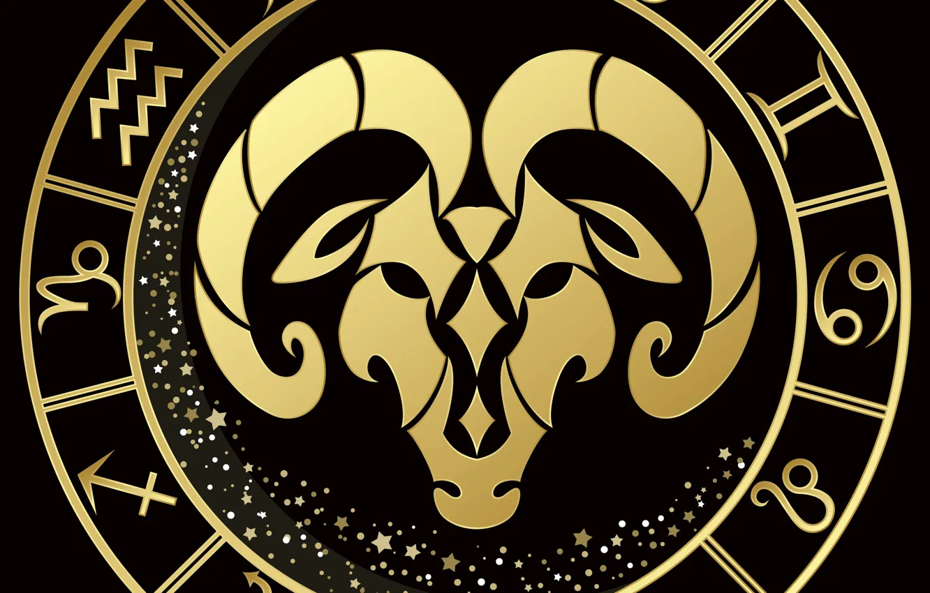Photo wallpaper black background, zodiac sign, Aries