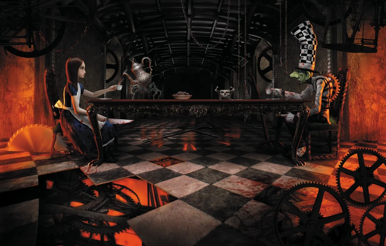 Photo wallpaper Alice, Alice, Hatter, American McGee’s Alice, The dial, Mad Hatter, Mad tea party