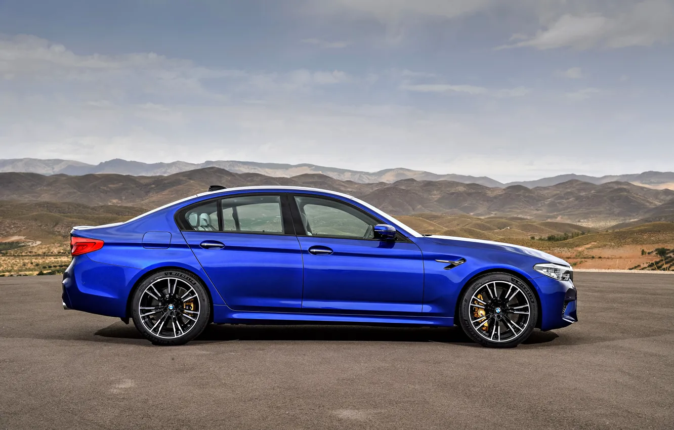 Photo wallpaper blue, BMW, profile, sedan, BMW M5, four-door, 2017, M5