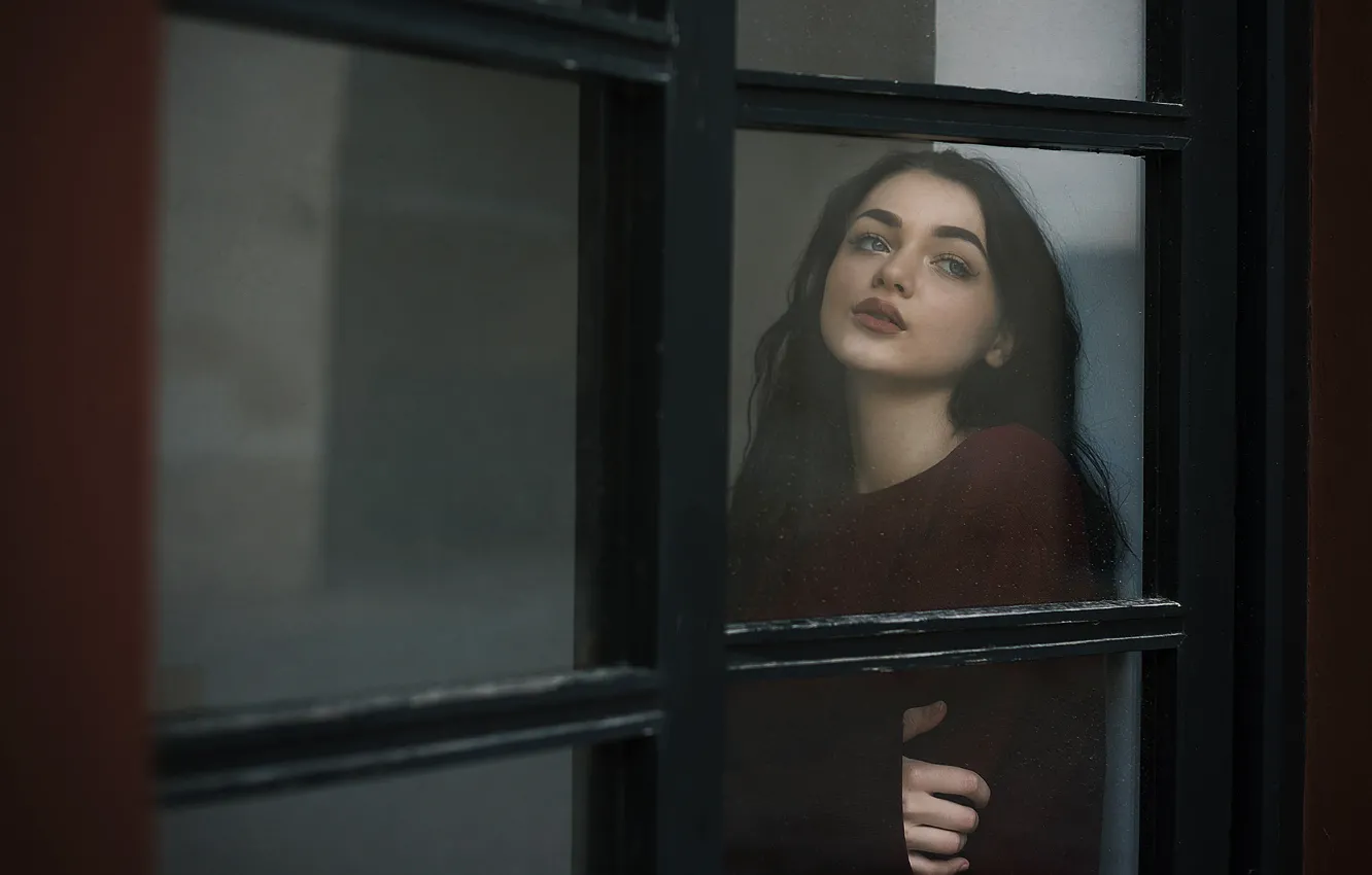 Photo wallpaper girl, face, sadness, window