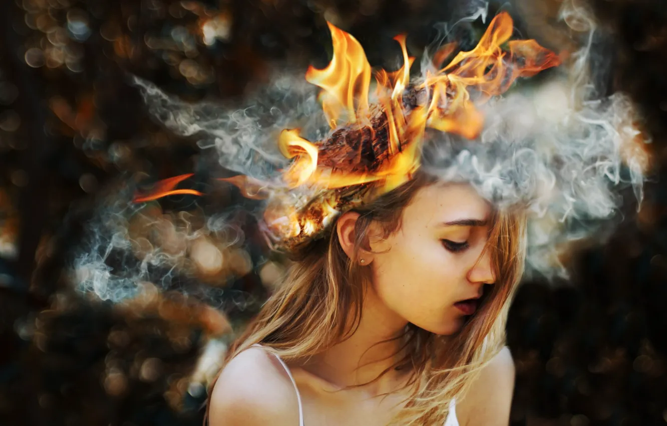 Photo wallpaper girl, abstraction, fire