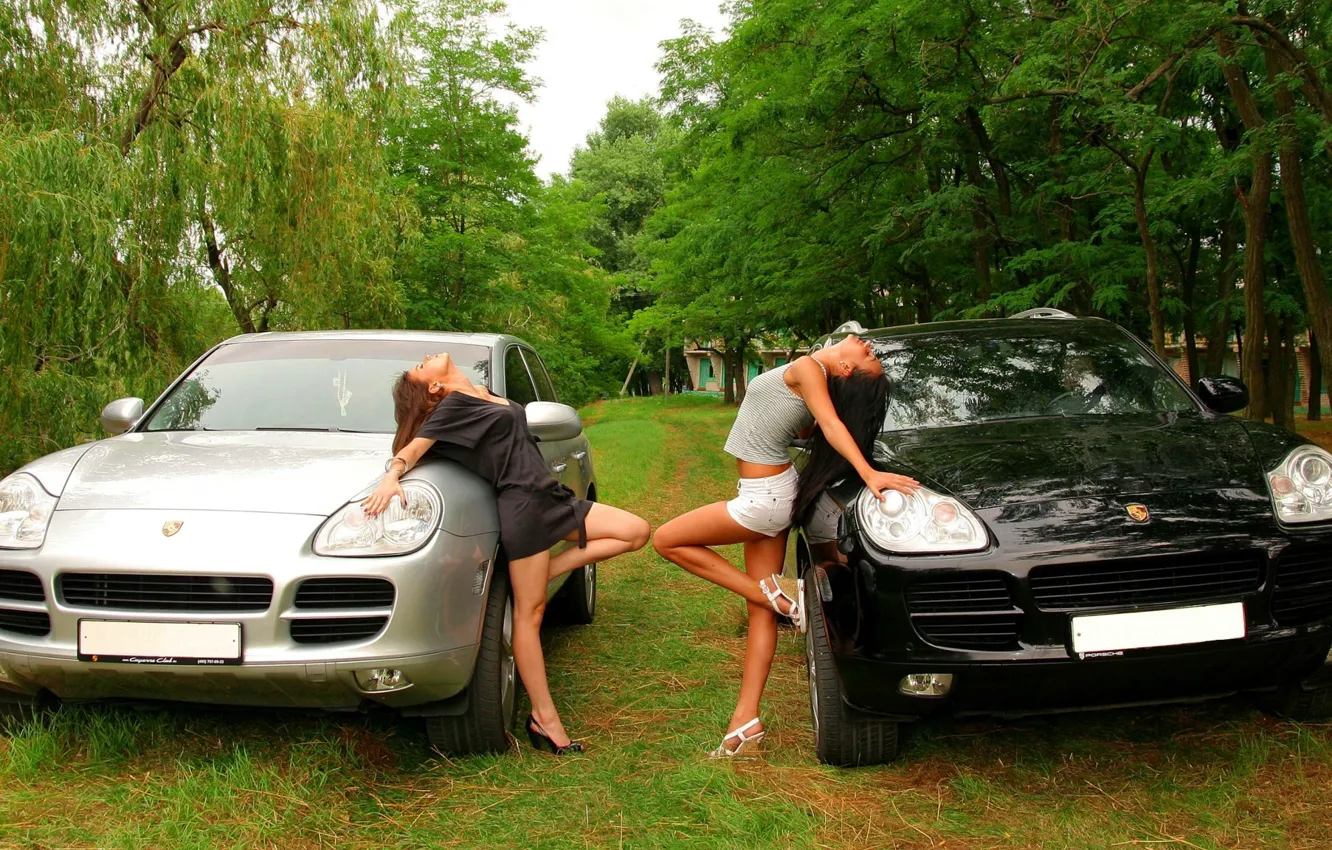 Photo wallpaper greens, girl, nature, Porsche, car, beautiful girls