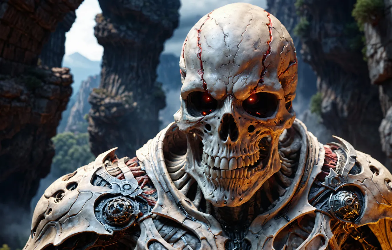 Photo wallpaper fiction, robot, skeleton, cyborg