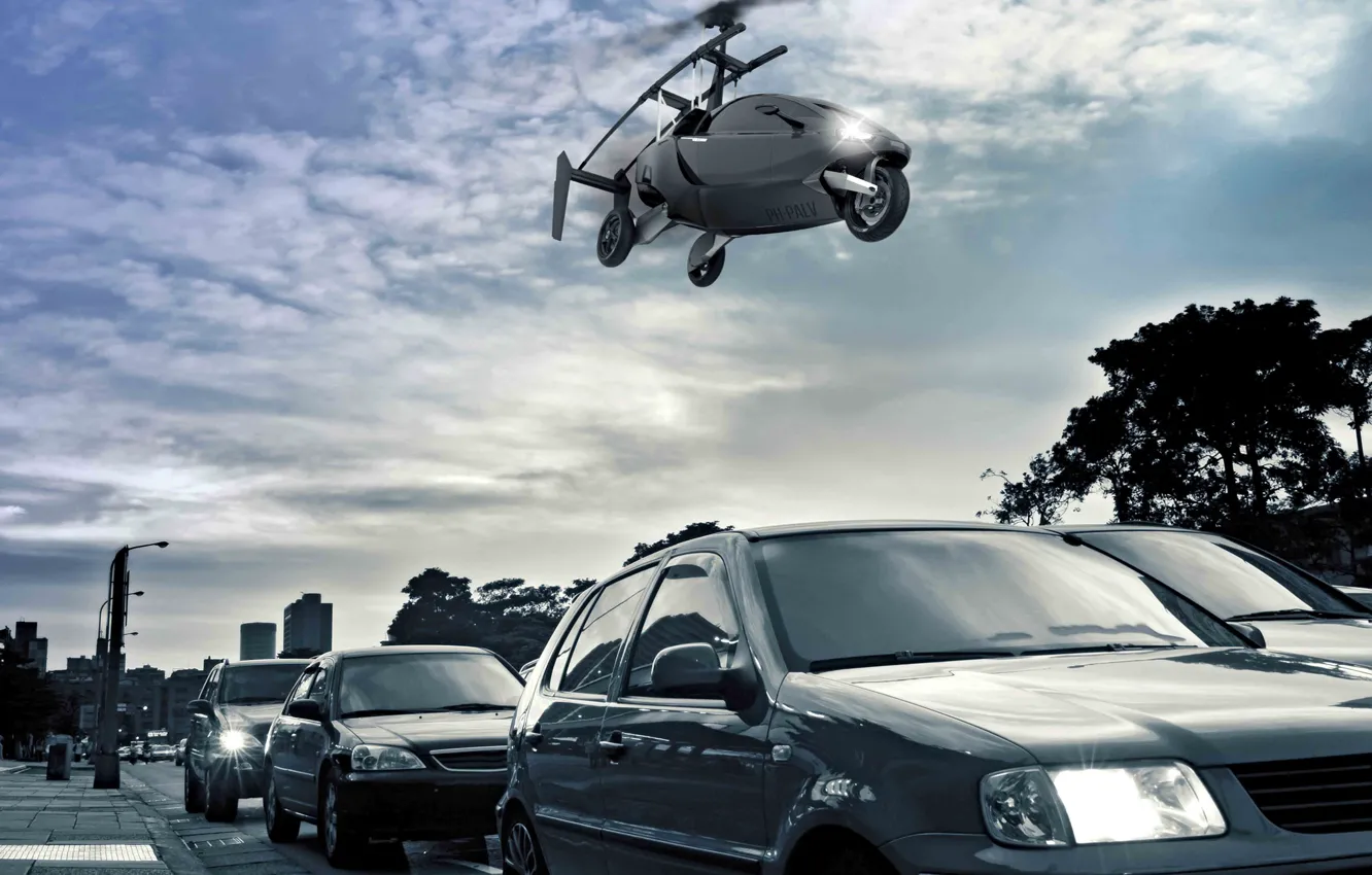 Photo wallpaper car, hi-tech, asphalt, technology, Flying Car, Pal-v One, helicycle, PH PALV