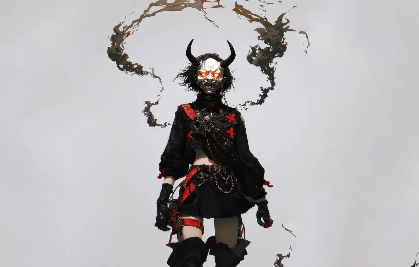 Photo wallpaper girl, mask, horn, AI Art, AI Generated