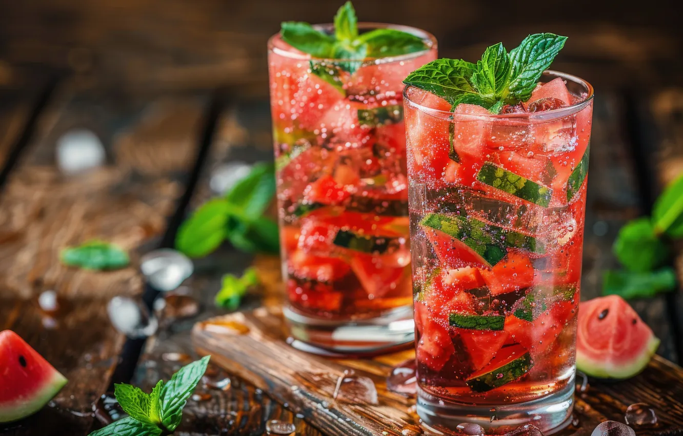 Photo wallpaper ice, summer, glass, glass, table, Board, glass, watermelon