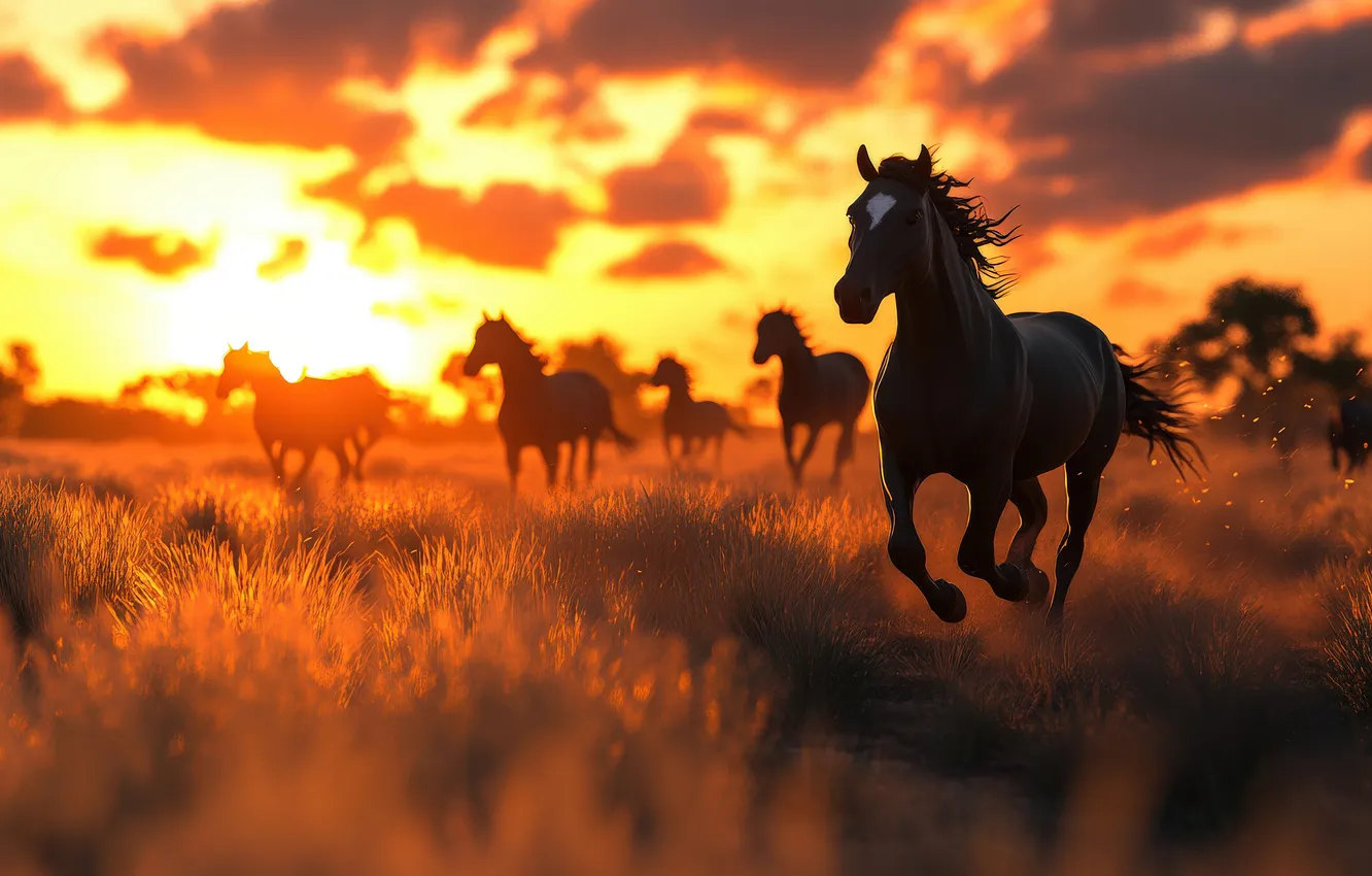 Photo wallpaper horse, horse, AI art, neural network