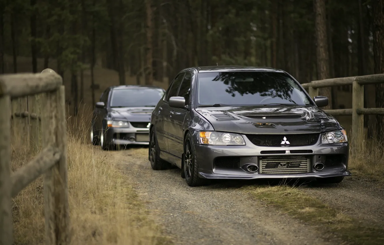 Photo wallpaper Mitsubishi, Lancer, Japan, forest, Evolution, tuning, evo, Turbo