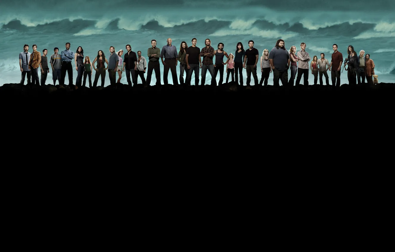 Photo wallpaper sea, people, dog, minimalism, Lost, To stay alive, the characters of the series