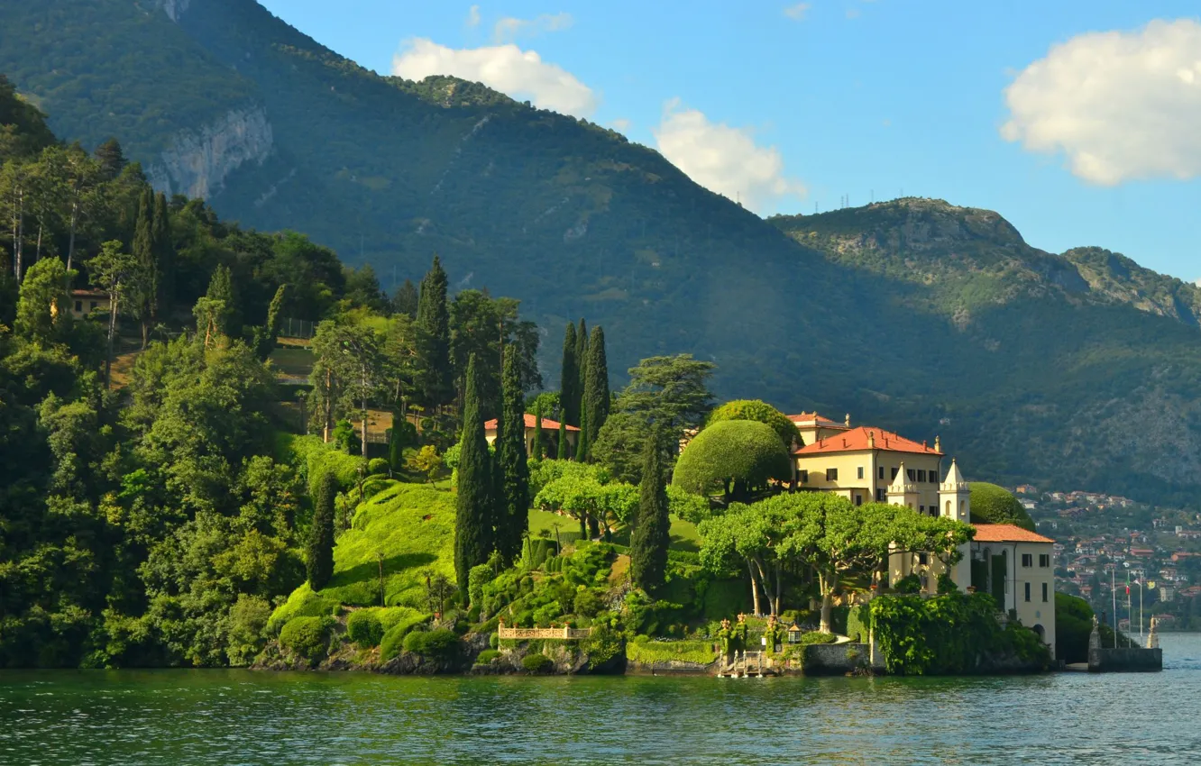 Photo wallpaper Italy, mountains, trees, lake, Como, Villa