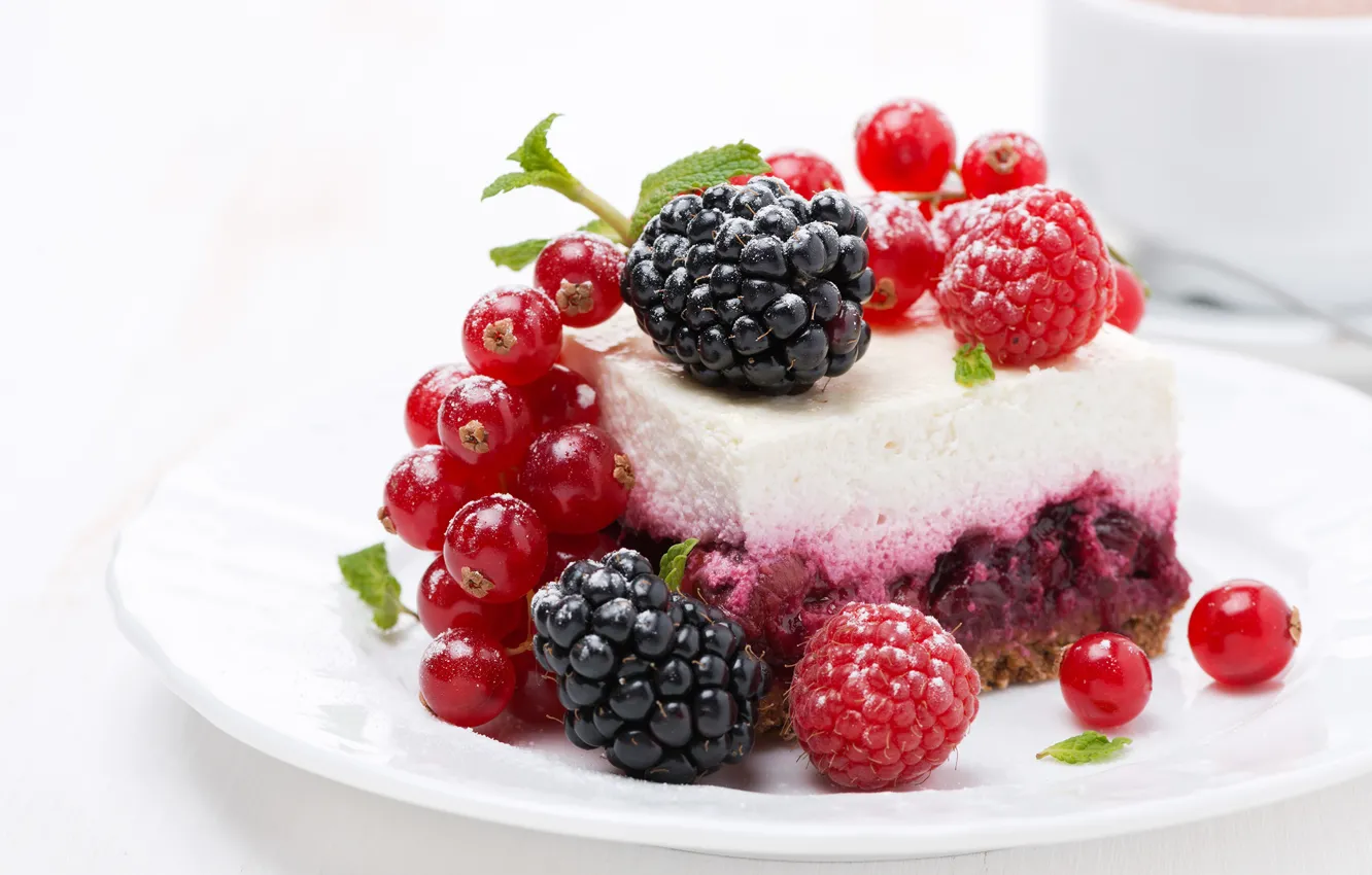 Photo wallpaper berries, raspberry, cake, dessert, currants, BlackBerry