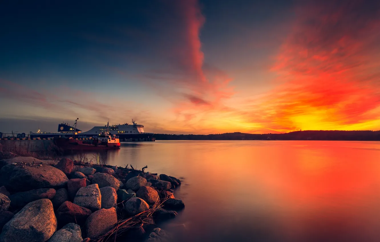 Photo wallpaper sea, the sky, clouds, landscape, sunset, nature