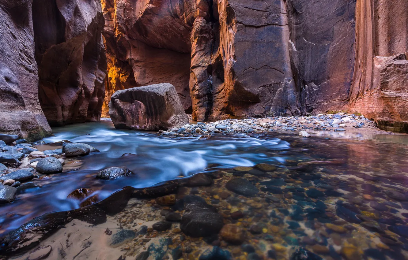 Photo wallpaper nature, river, rocks, canyon.