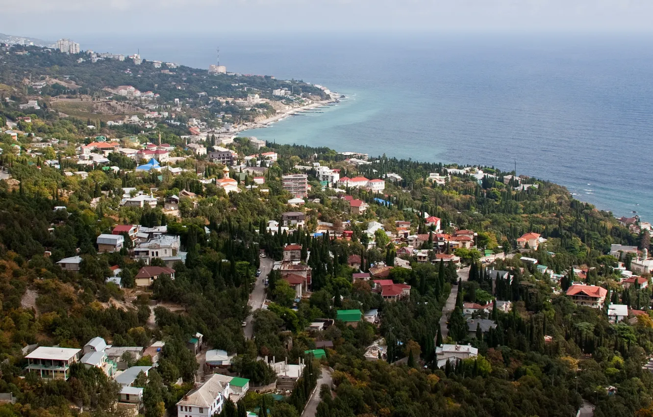 Photo wallpaper the city, photo, coast, home, top, Crimea, Yalta