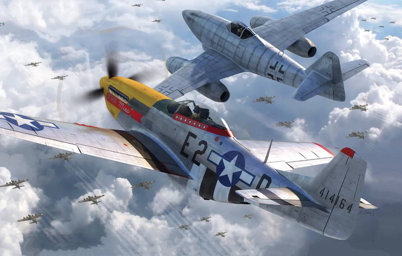 Photo wallpaper P-51D Mustang, Air force, The second World war, Me-262, USAAF, Combat aircraft, 361st Fighter group