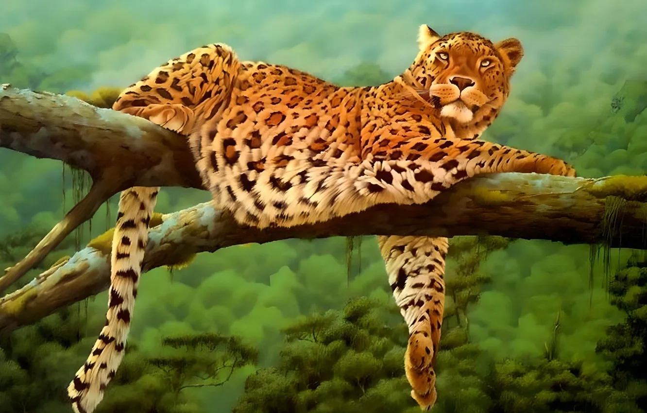 Photo wallpaper branches, animal, predator, art, leopard, big cat