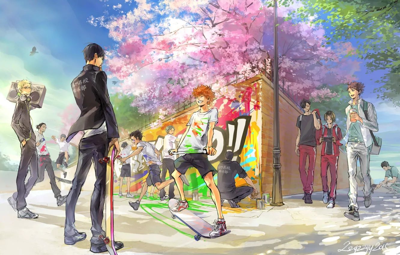 Photo wallpaper joy, anime, Sakura, art, guys, Haikyuu!!, tobio kageyama, volleyball!!
