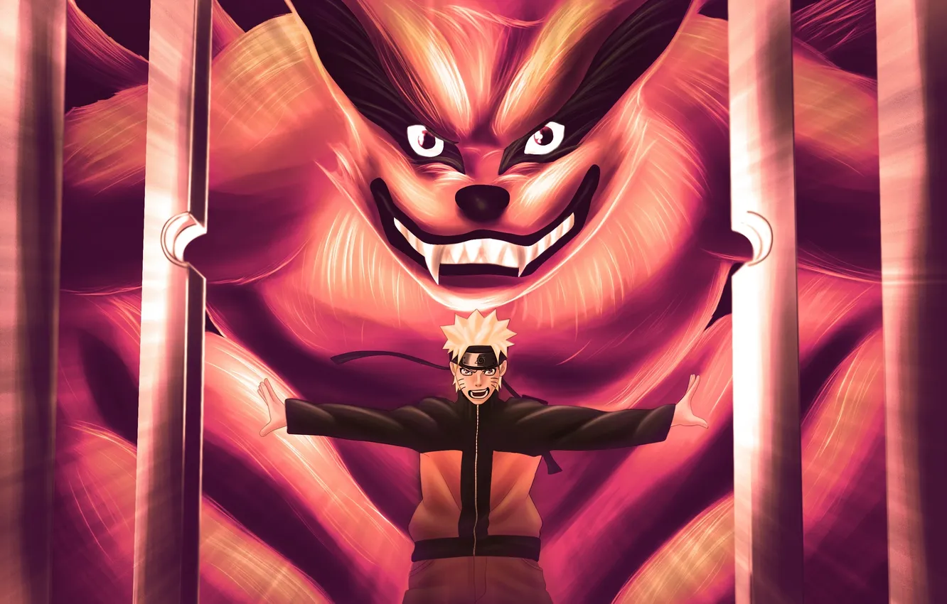 Photo wallpaper look, smile, gate, guy, nine-tailed, Naruto, Naruto, art