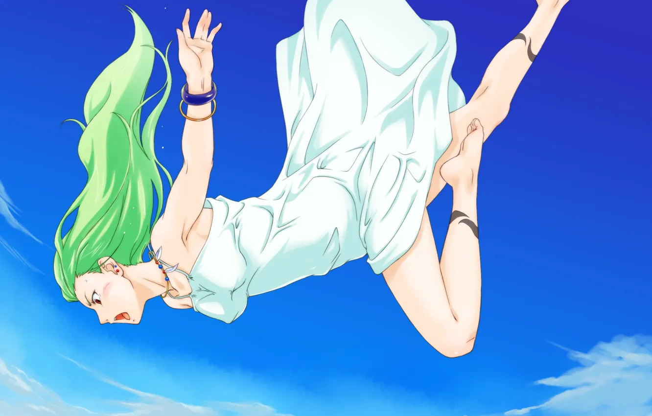 Photo wallpaper the sky, girl, clouds, art, falls, Saburou