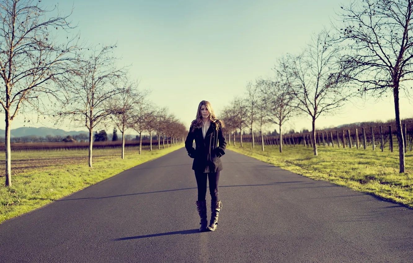 Photo wallpaper road, girl, background