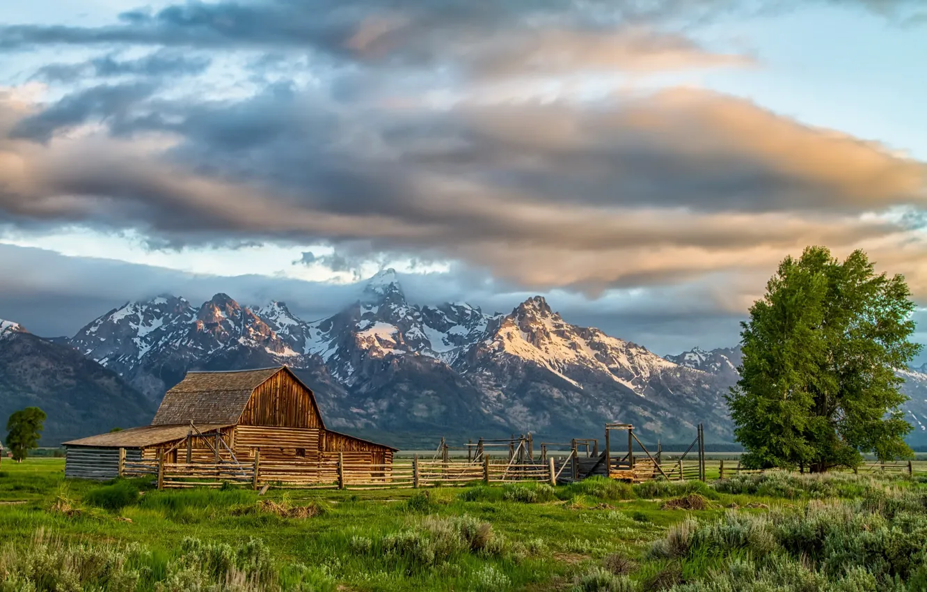 Photo wallpaper nature, Grand Teton National Park, Moulton Barn