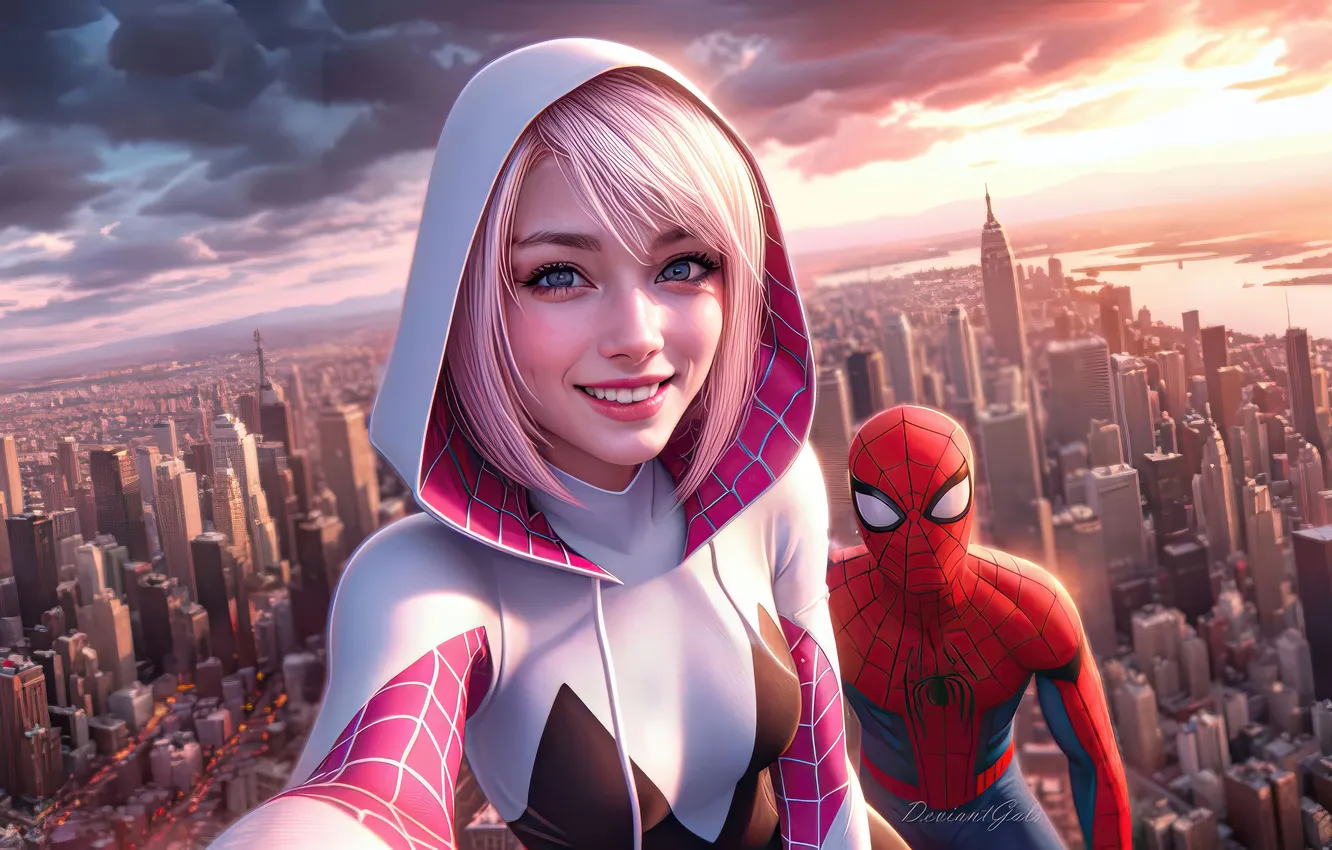 Photo wallpaper Spiderman, Gwen Stacy, superwide
