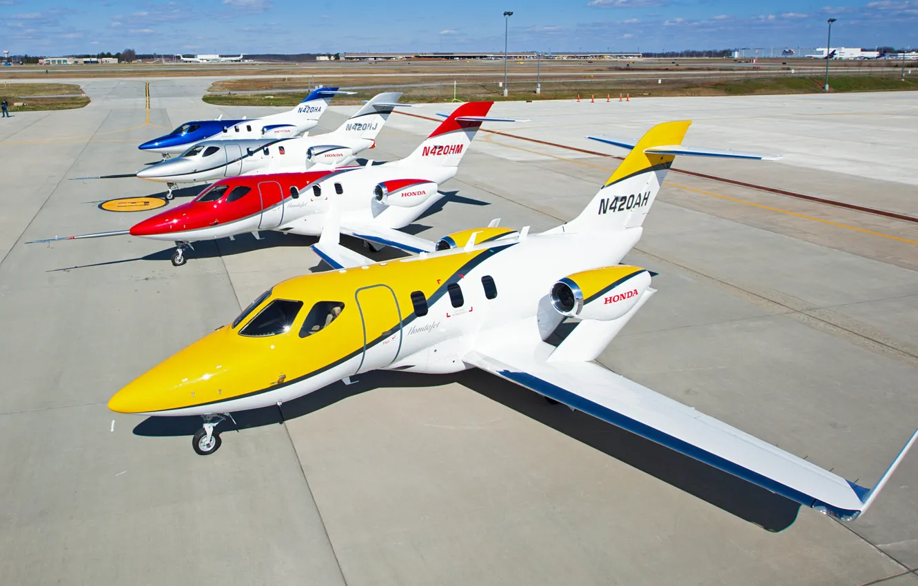 Photo wallpaper summer, the sky, color, airport, the plane, aircraft, hondajet, passenger