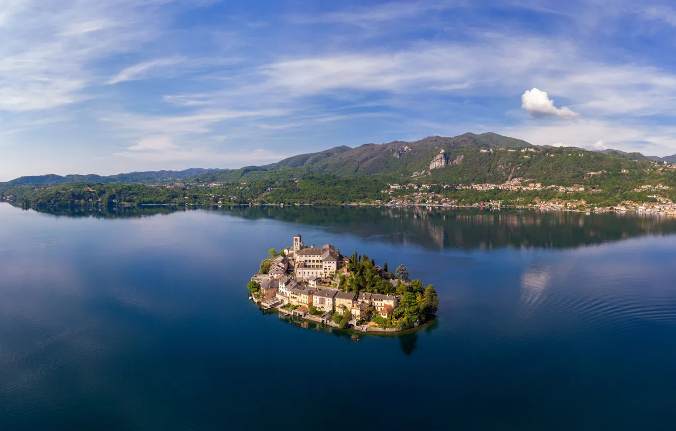 Photo wallpaper sky, Italy, blue, lake, village, Orta Lake