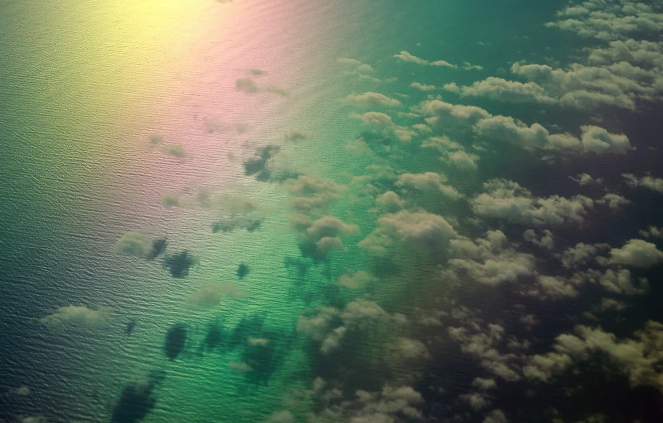 Photo wallpaper clouds, the ocean, Rainbow