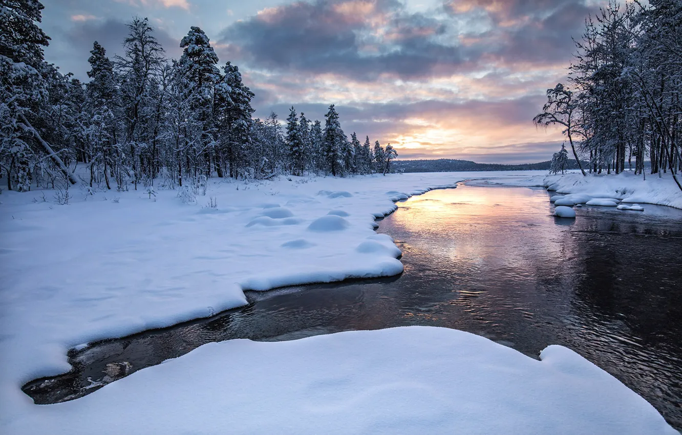 Photo wallpaper winter, river, morning