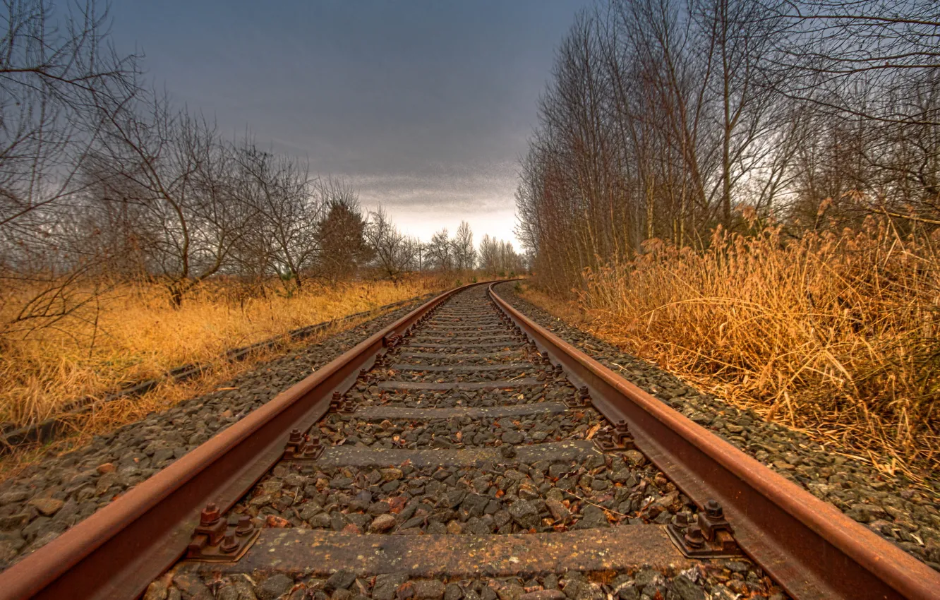 Photo wallpaper landscape, perspective, railroad