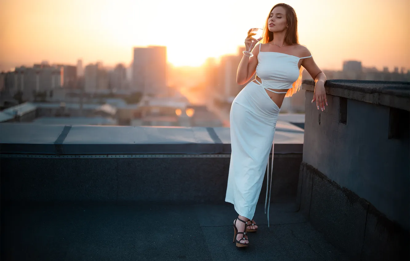 Photo wallpaper pose, model, glass, beauty, white dress, beautiful girl, model, beauty
