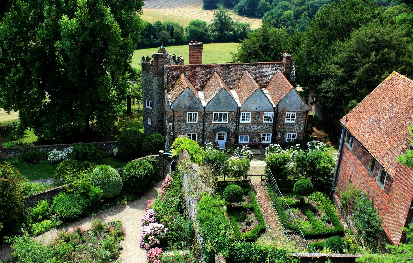 Photo wallpaper England, Nature, Garden, House, Cottage