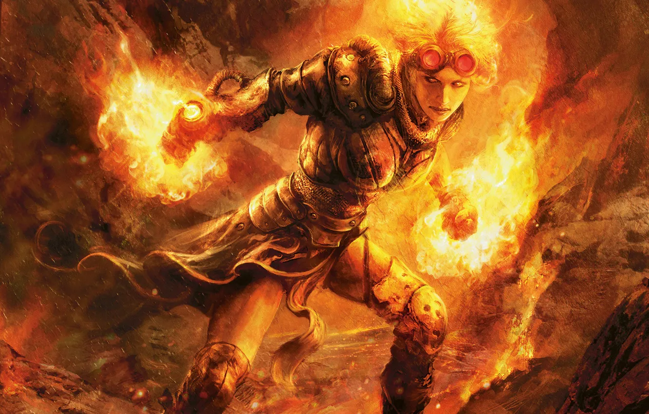 Photo wallpaper girl, lights, stones, MAG, armor, leather