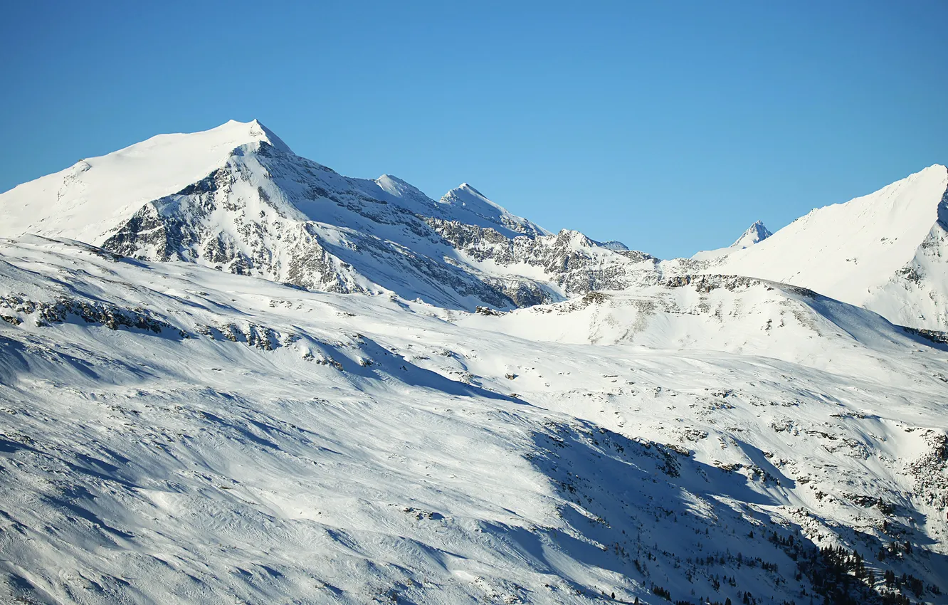 Photo wallpaper snow, mountains, tops, ridge