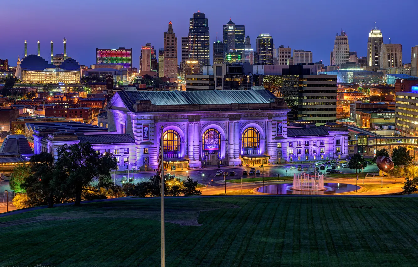 Photo wallpaper night, lights, home, Missouri, USA, Kansas City