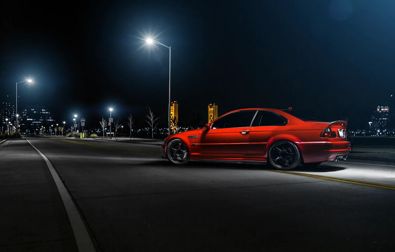 Photo wallpaper night, red, BMW, BMW, lights, red, rear, street