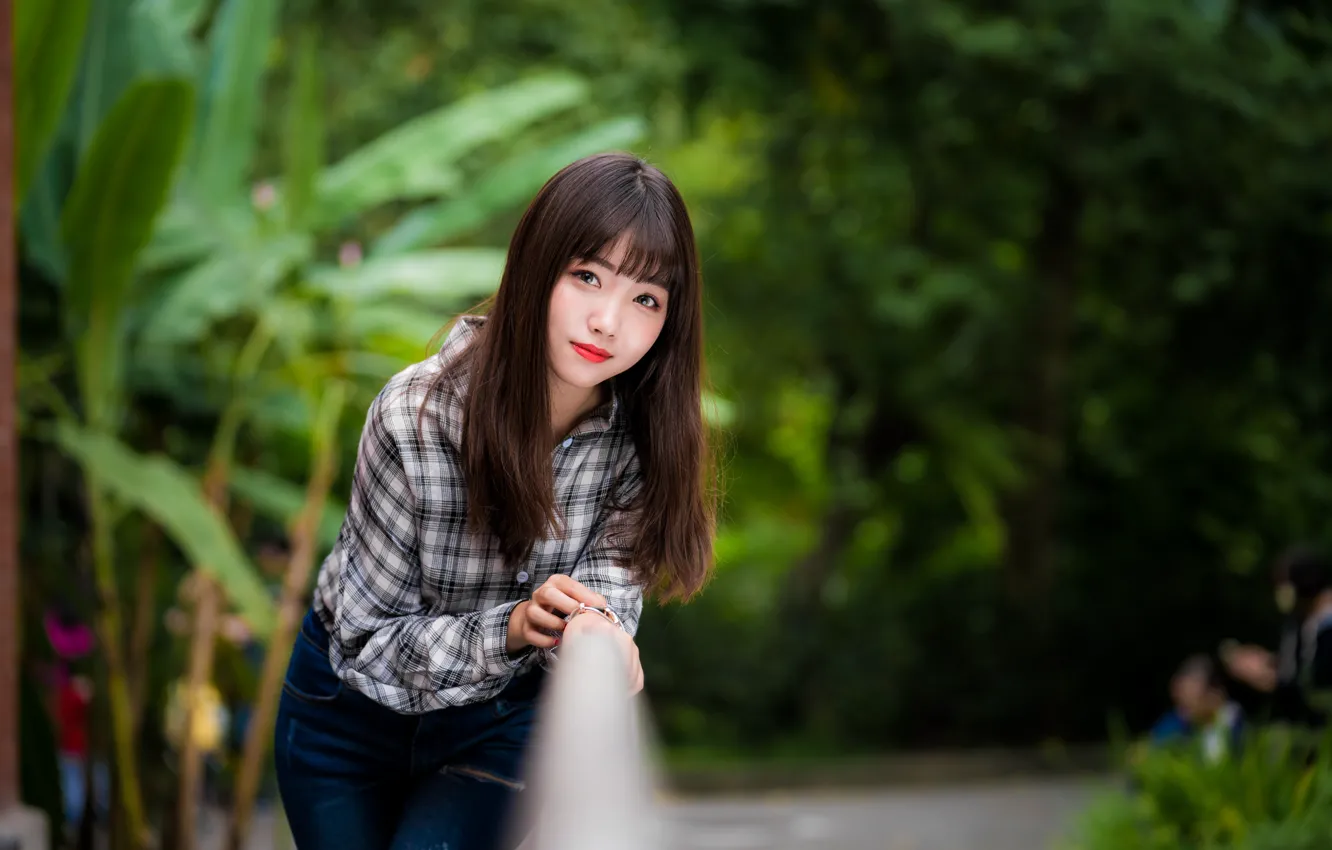 Photo wallpaper look, girl, Asian, cutie, bokeh