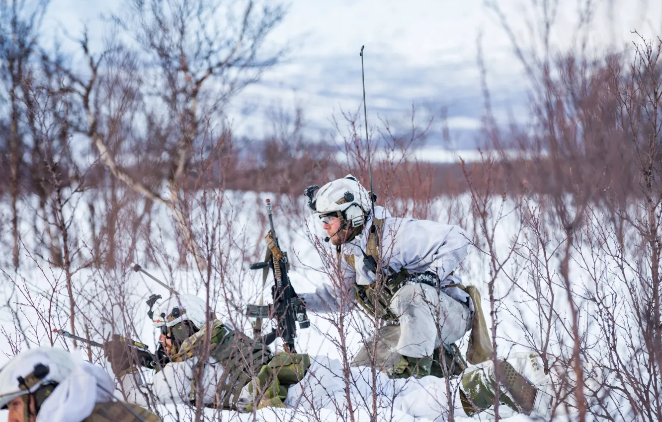 Photo wallpaper winter, snow, soldiers, machine, Finnmark, Norwegian Military, Bataljon training, Norwegian Military